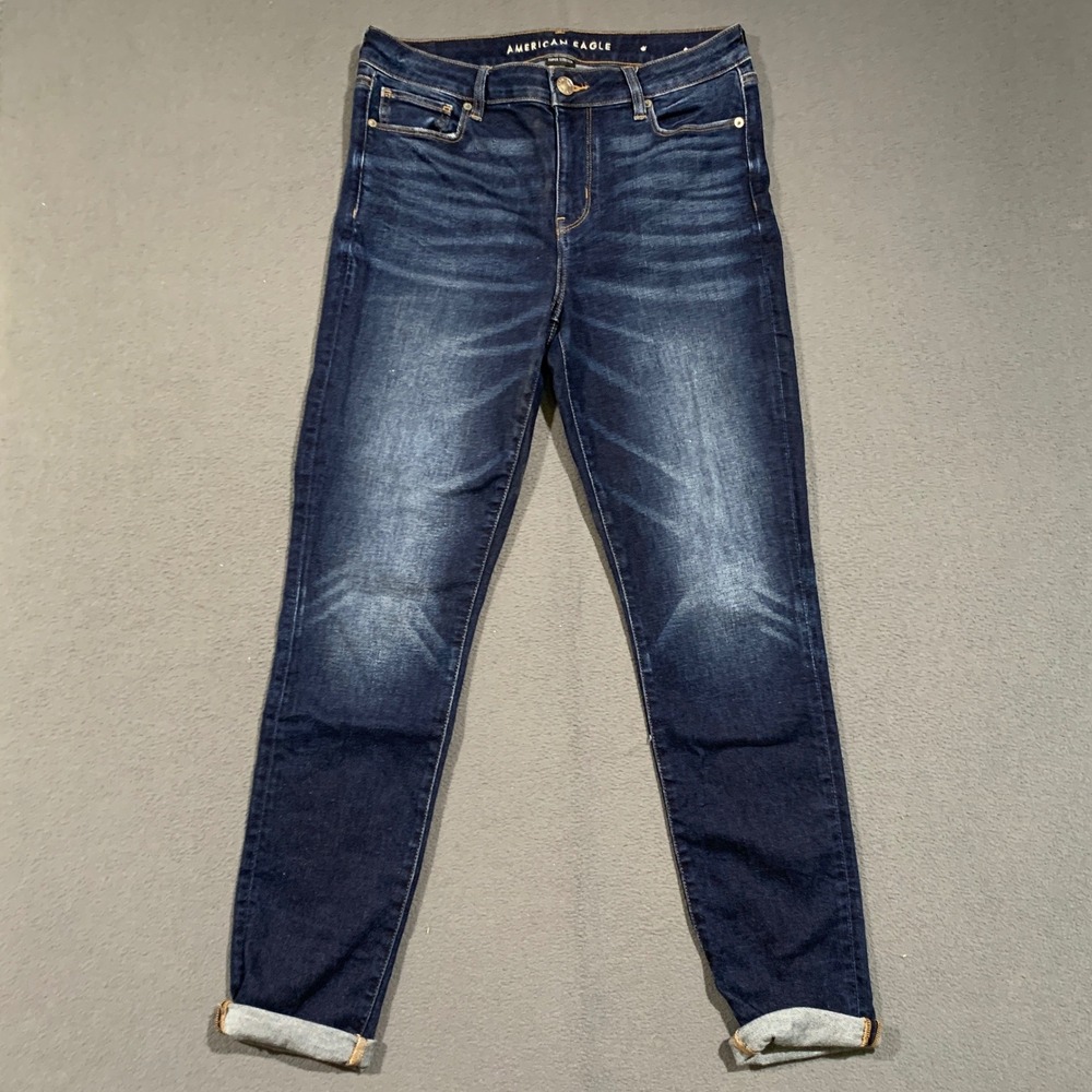 American Eagle Skinny Jeans Women 10 Long Dark Wash Super Stretch Denim Casual